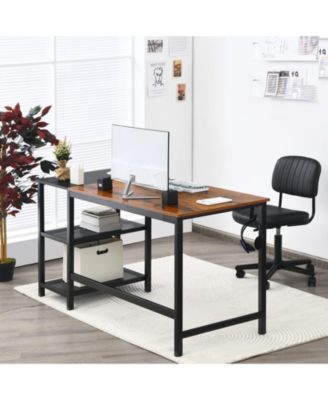 59 Inch Industrial Computer Desk with 2 Tier Storage Shelves for Home Office