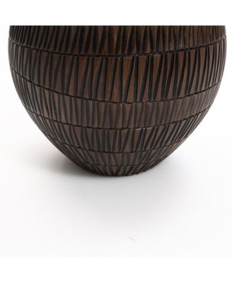 Brown with Black V-Pattern Polyresin 10.2-Inch Round Planter