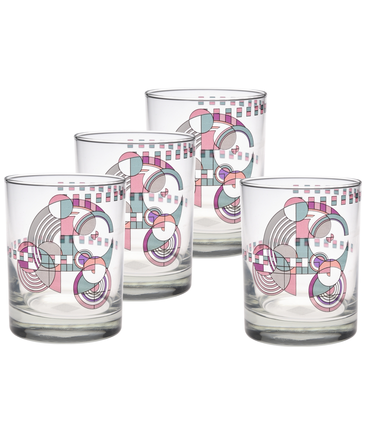 Frank Lloyd Wright Hoffman Rug Double Old Fashioned Glasses, Set Of 4