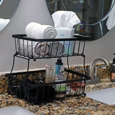 Indoor Metal Wire 2-Tier Collapsible Tabletop Storage Basket