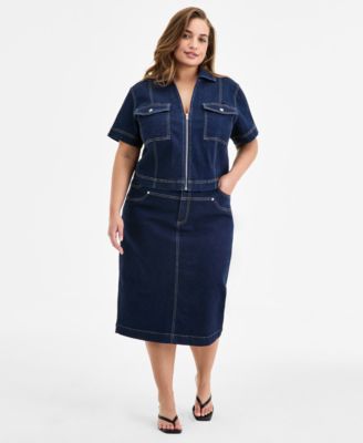 Trendy Plus Size Denim Pocket Top Midi Skirt Exclusively At Macys