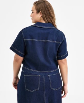 売れ筋商品|||バースリー カットソー トップス レディース Trendy Plus Size Seamed Denim Zip-Front Top, Exclusively at Macy's Midnight Wash Bar III Trendy Plus Size Seamed Denim Zip-Front Top