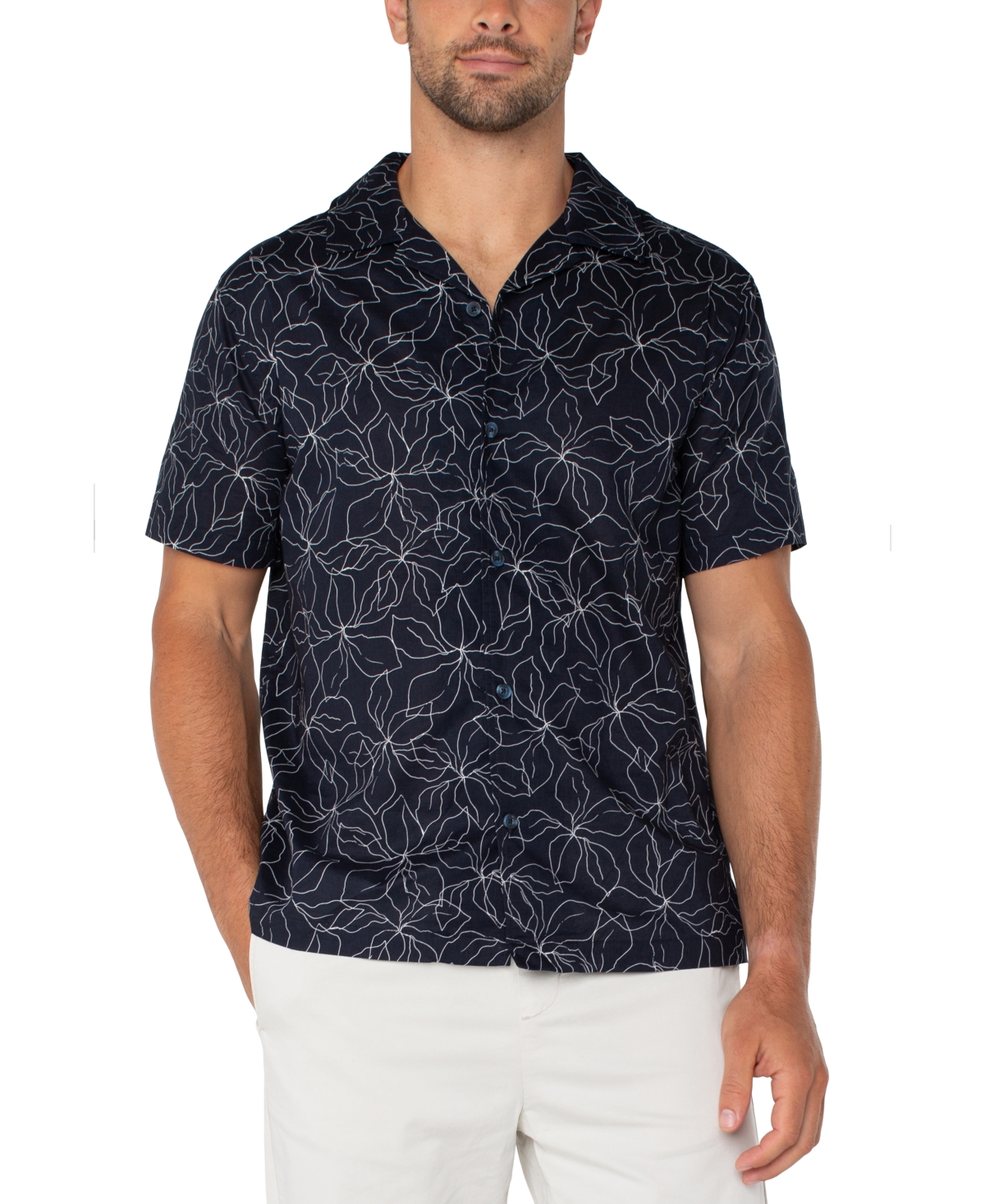 Men's Floral Shirt - Navy/white