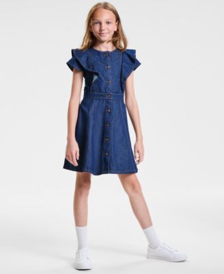 Calvin Klein - Big Girls Flutter-Sleeve Denim Dress