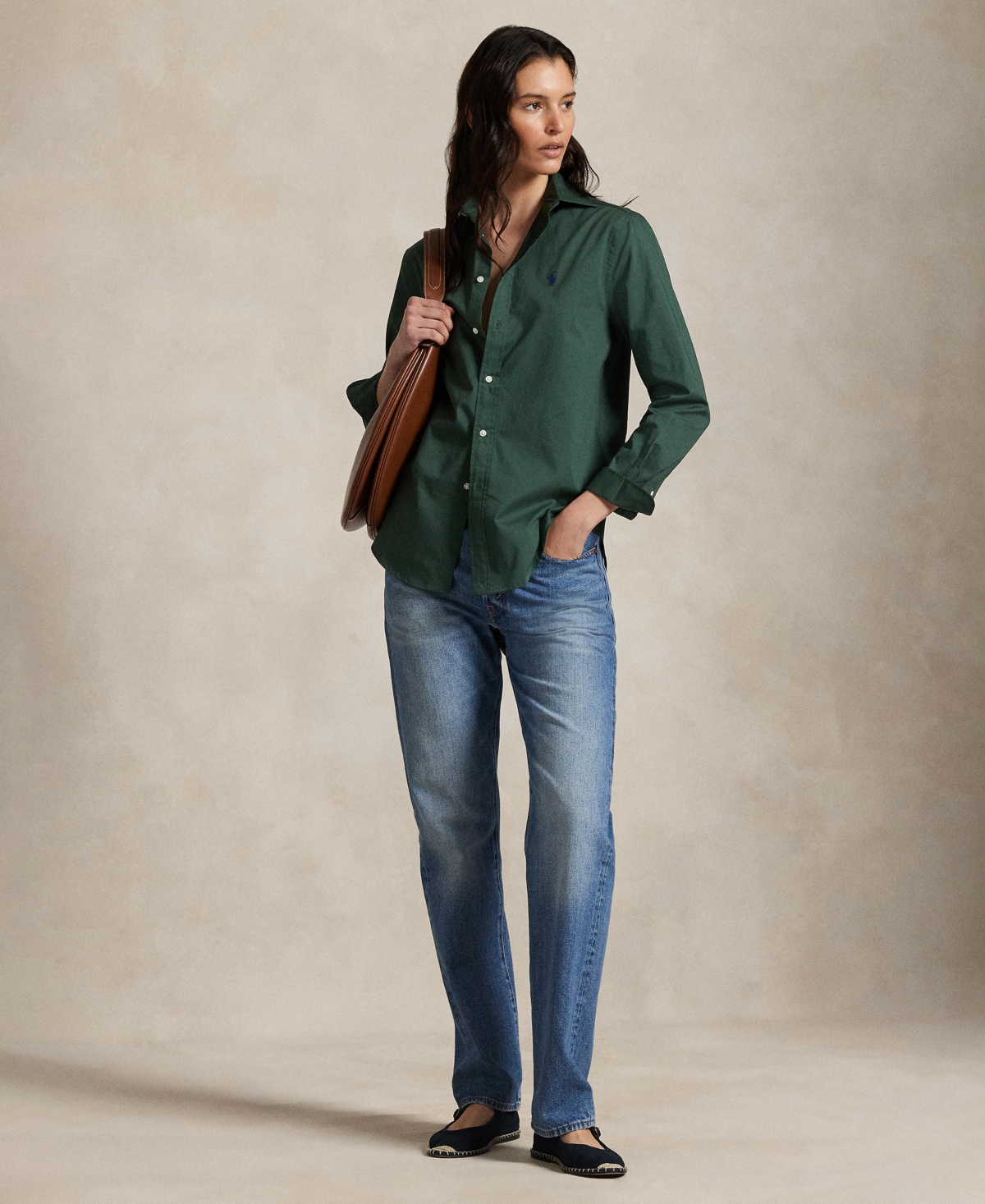 Polo Ralph Lauren Women's Classic-fit Cotton Twill Shirt In Green