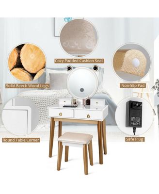 Vanity Set with 3-Color Lighted Touch Screen Dimming Mirror and 4 Drawers