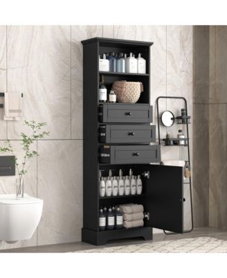 67.3"H Tall Cabinet with 3 Drawers, Adjustable Shelves, Home/Office Freestanding MDF Storage