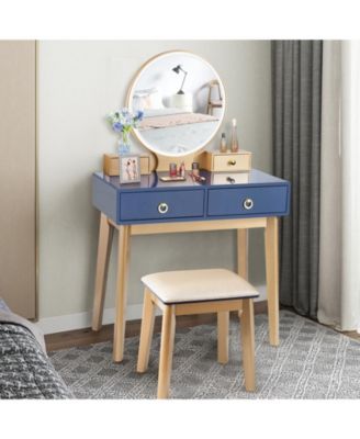 Makeup Vanity Table Set with Touch Screen Dimming Mirror and 3 Color Lighting Modes