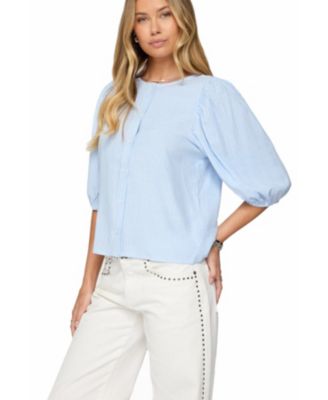 Women's Pinstripe Linen Look Button Up Shirt