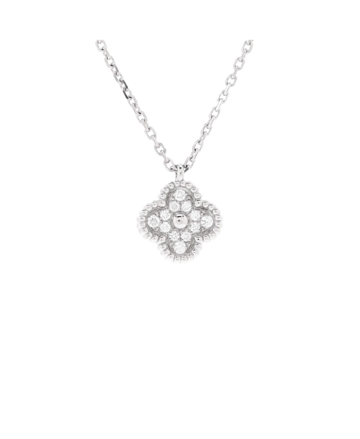 Sweet Alhambra Pendant Necklace 18K White Gold with Diamonds - 18k white gold