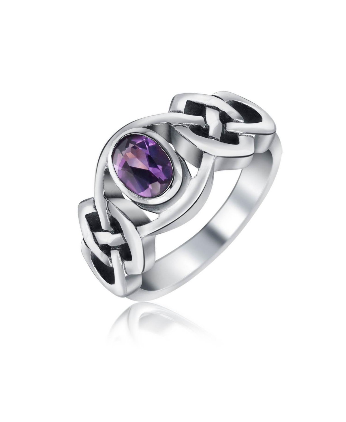 Celtic Purple Amethyst Trinity Love Knot Triquetra Infinity Band Ring Oxidized .925 Sterling Silver - Purple amethyst