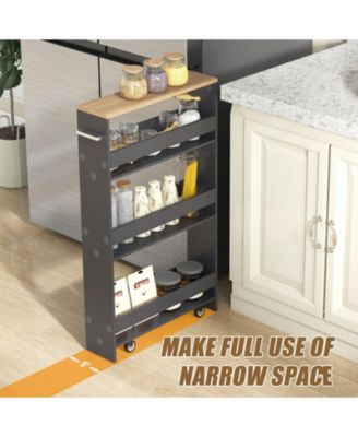  19" Engineered wood 4 Tiers, Locking Wheels, Handle/Towel Rack, Slim Design Rolling Storage Cart