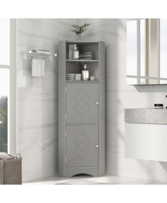61.2"H Tall Corner Bathroom Cabinet with Doors and Adjustable Shelves, Freestanding MDF Unit