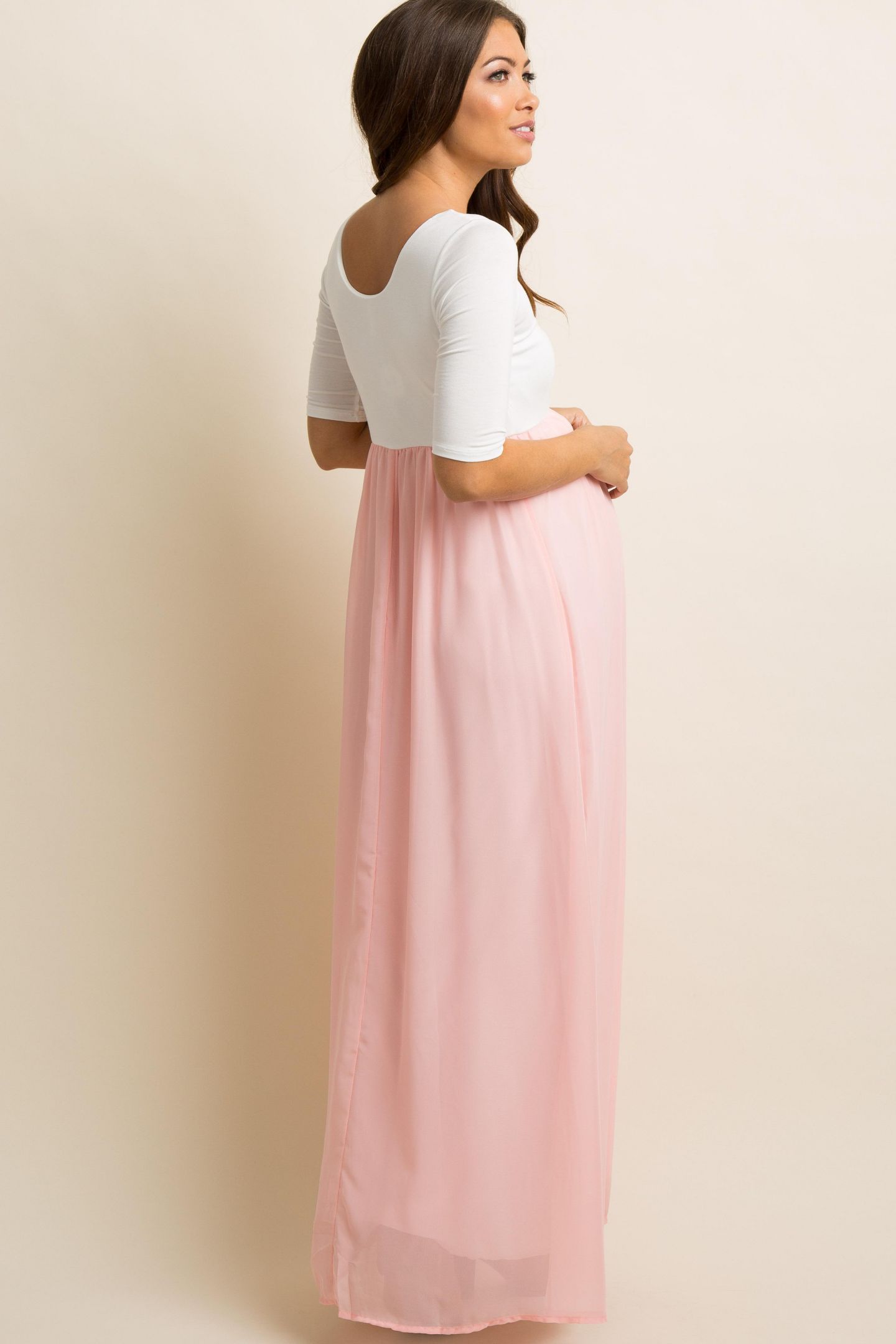 Женское платье Pinkblush Light Pink Chiffon Colorblock Maxi, цвет: Светлый розовый — фото 3