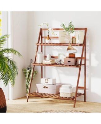 3-Tier Bamboo Ladder Shelf Foldable Plant Flower Bookshelf