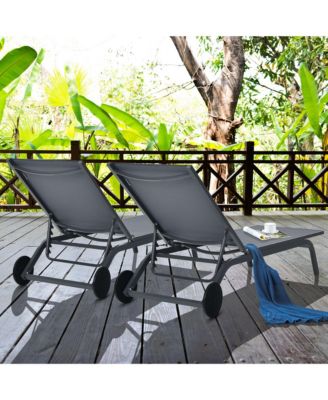 Set of 2 Patio Chaise Lounge Chair Aluminum Adjustable Recliner w/ Wheels
