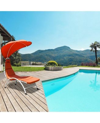 Outdoor Patio Lounge Chair Chaise w/ Steel Frame Cushion Canopy