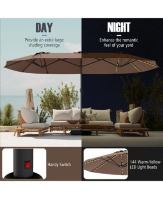 15.5 FT Extra-Large Patio Umbrella with LED Solar Lights and Crank Handle