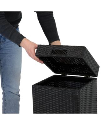 Wicker Indoor and Outdoor Trash Cans with Lids - Set of 2 - 26 Gal. and 15 Gal. - Black