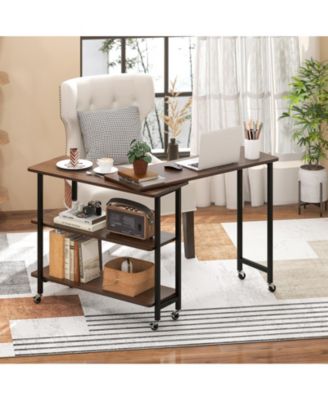 360° Rotating Sofa Side Table with 2-Tier Storage Shelves