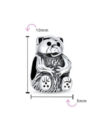 Cute Teddy Bear Charm Bead in Oxidized Sterling Silver for European Bracelets