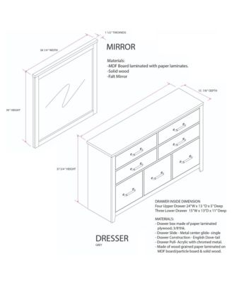 Harmony Wood 5-Drawer Dresser with Mirror