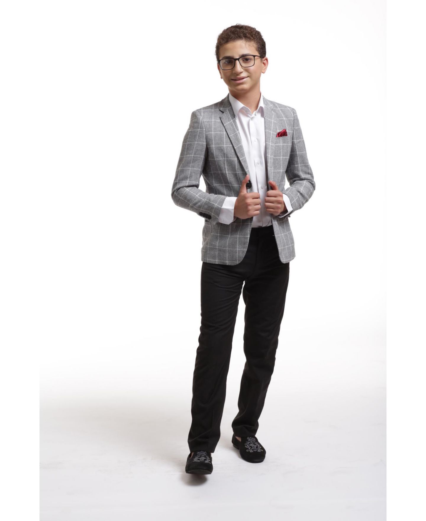 Пиджак Elie Balleh Black Slim Fit Checked Blazer для мальчиков, цвет: Чёрный — фото 3