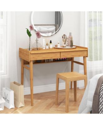 Bamboo Writing Desk with 2 Storage Drawers and Open Shelf