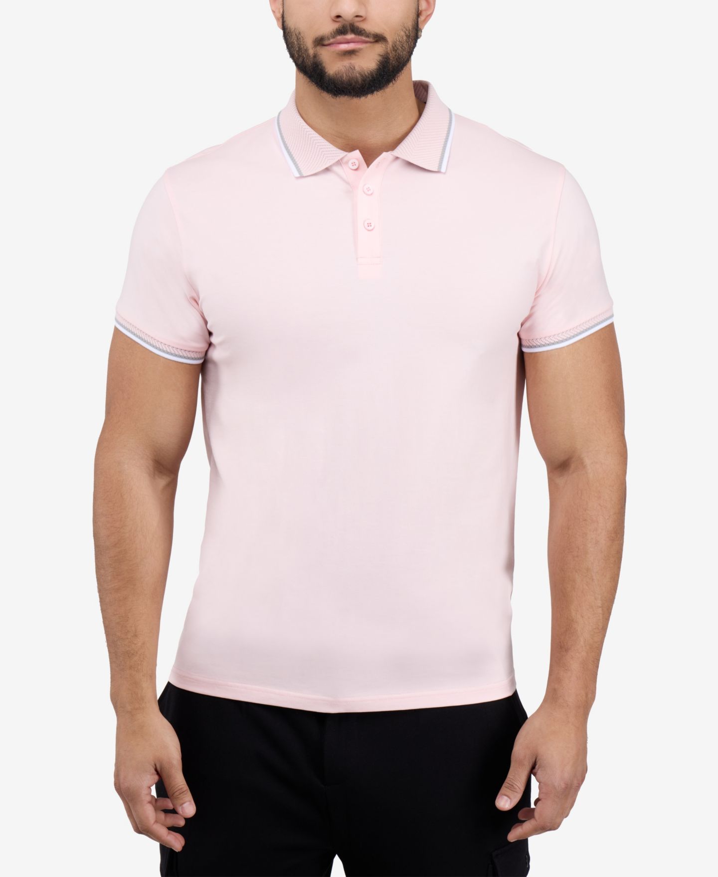 Мужское поло XRAY Short Sleeve Texture Rib Polo, цвет: Розовый / Меланжевый серый — фото 1