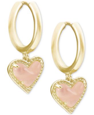 Pav&eacute; & Colored Heart Charm Huggie Hoop Earrings