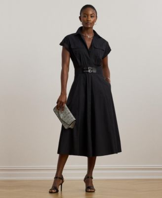 Lauren Ralph Lauren - Women's Buckle-Trim Cotton-Blend Shirtdress