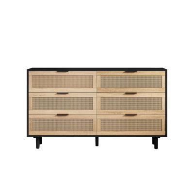 6-Drawer Black Rattan Storage Cabinet