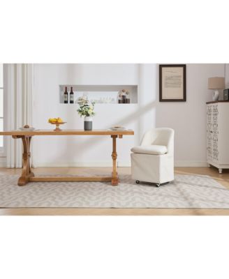 Set of 2 Chenille Fabric Dining Chairs With Universal Wheels