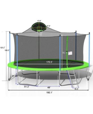 16FT Trampoline with Safety Enclosure Net, Basketball Hoop and Ladder, Large-Scale Trampoline for Kids/Adluts Family Jumping Outdoor Workout
