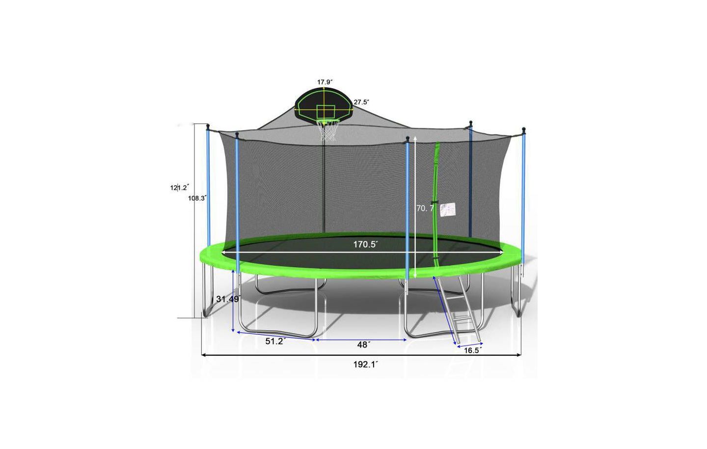 Детская игрушка Flynama 16FT Trampoline with Safety Enclosure Net, Basketball Hoop and Ladder, Large-Scale Trampoline for Kids/Adluts Family Jumping Outdoor Workout — фото 3