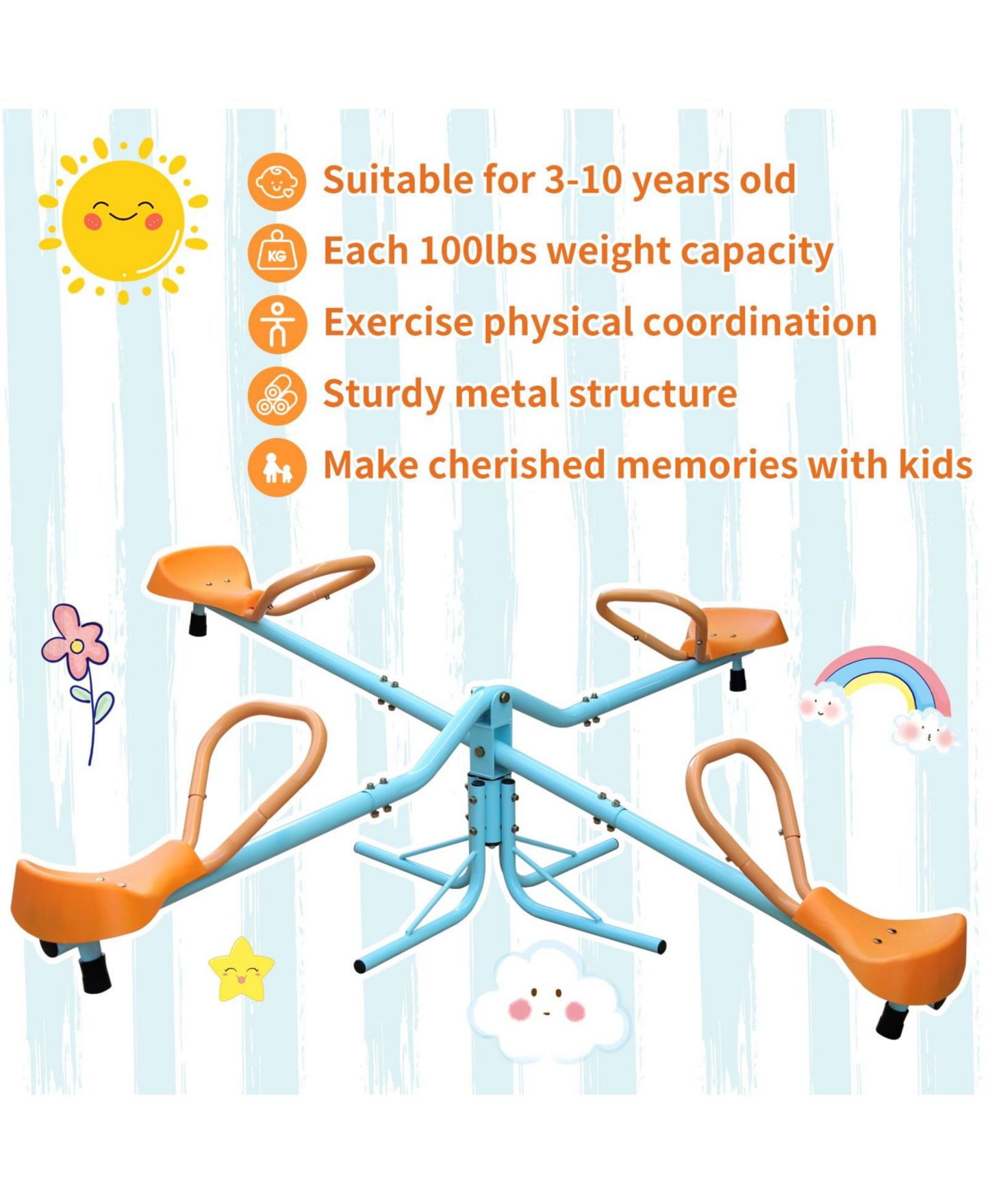 Детская игрушка Flynama 4-Seat Spinning Seesaw with Swivel Teeter Totter Motion, Ages 3-8 — фото 9