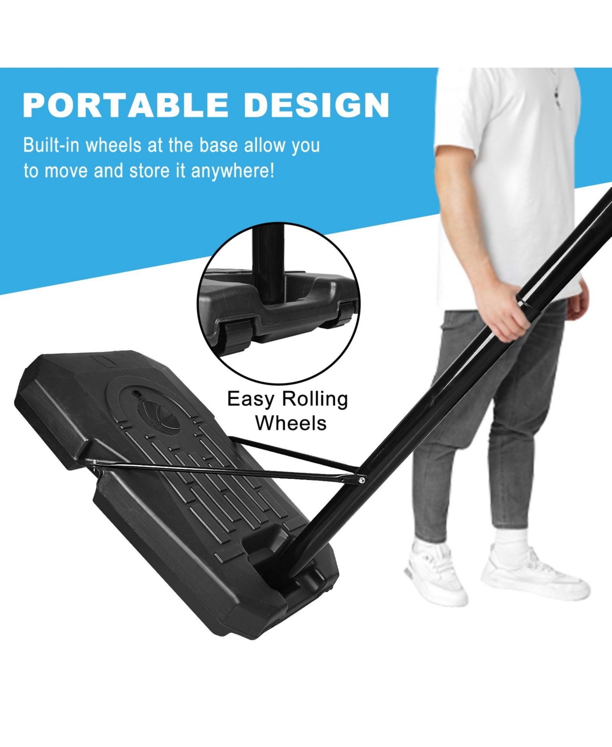 Portable Basketball Hoop Backboard System Stand Height Adjustable 6.6ft