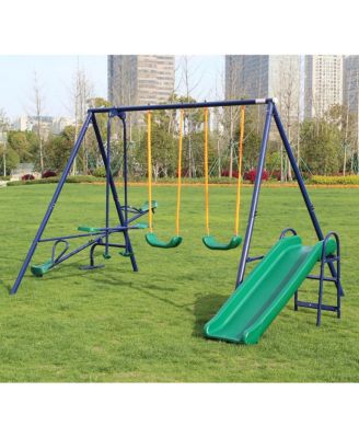 Swing Sets for Backyard, 700 LBS Outdoor Swing Set with 2 Swing Seat, 1 Glider, 1 Slide & 1 See-Saw