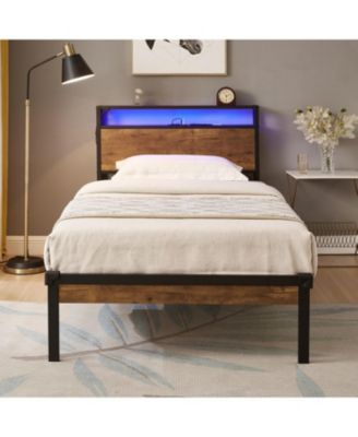 Modern Platform Bed with LED Lights, USB Ports