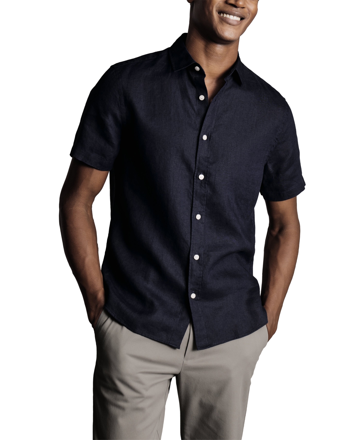 Men's Slim-Fit Button-Down Linen Shirt - White