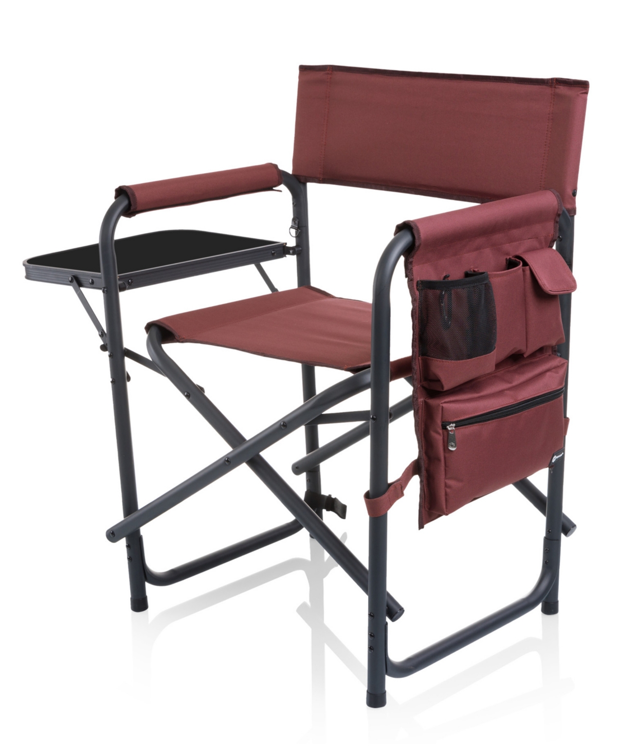 Sports Camping Chair with Side Table - Burgundy Red