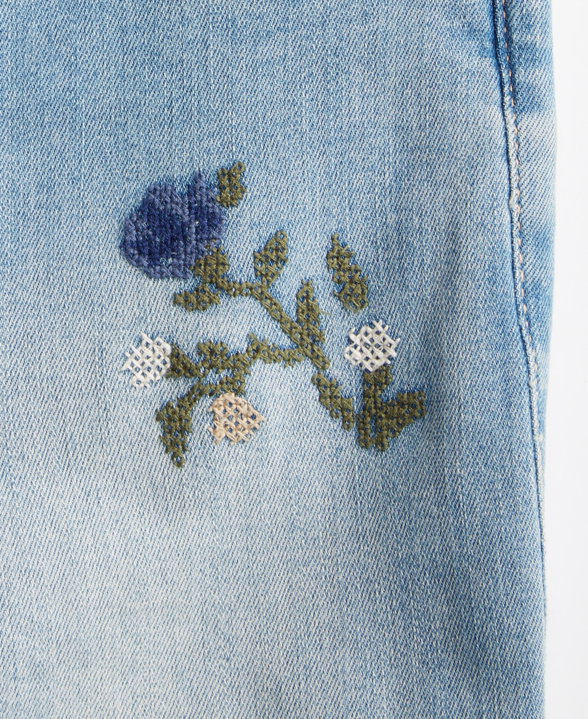 Abercrombie Girls High-rise Floral Embroidered Flared Jeans In Blue