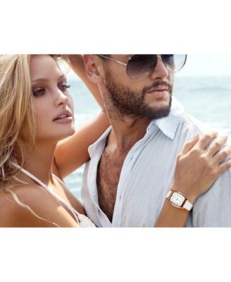 Women 26 x 32mm Cushion Shape Watch with White Leather Band