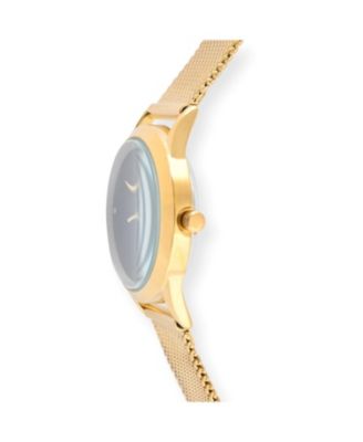Women's 30mm Wafer Slim Gold Plated Case Watch with Mesh Band