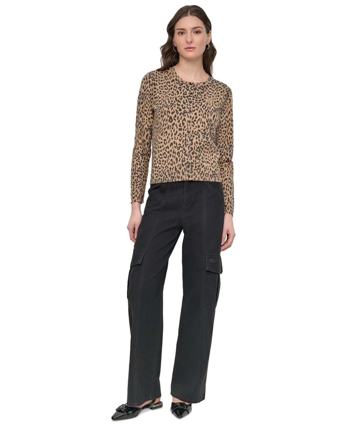 Dkny Jeans Women's Cheetah-print Cardigan Sweater In Multi