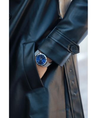 Men's 40mm Blue Dial Slim Case Stainless Steel Mesh Watch