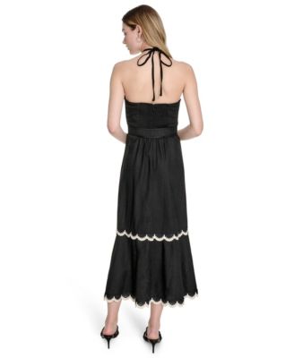Women's Beaded-Strap Contrast-Trim Halter Midi Dress