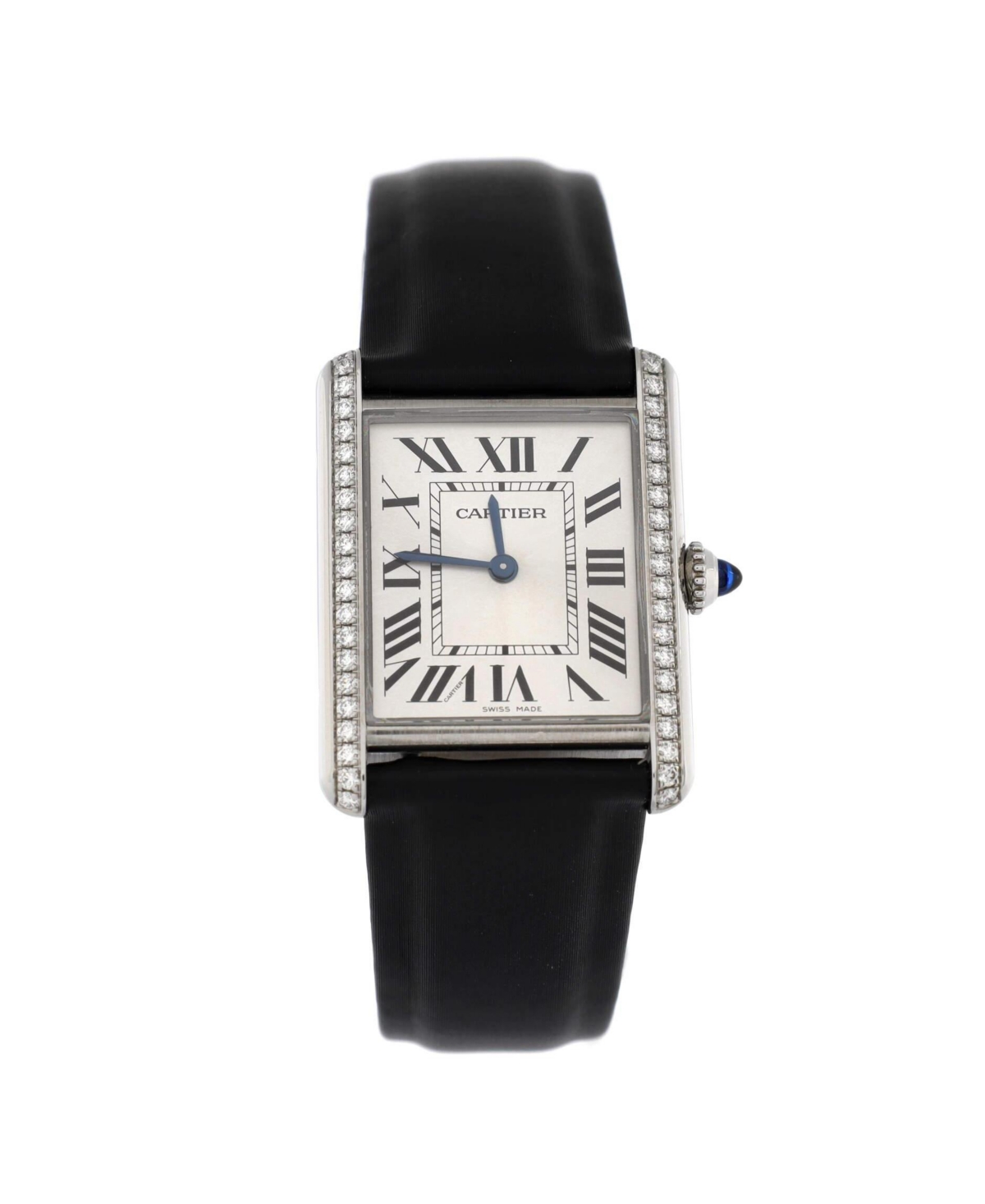 Must de Cartier Tank Quartz Watch in Stainless Steel and Satin with Diamond Bezel 25mm - Dial color: silver