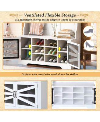 Entryway Bench with Coat Rack & Adjustable Shelves