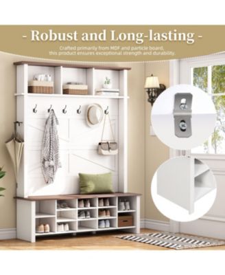 Farmhouse Hall Tree: Bench, Shelves, Hooks, & Shoe Storage